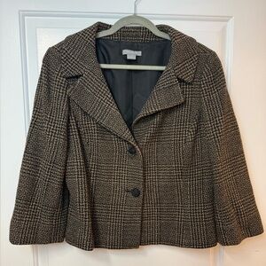 Ann Taylor Black and Brown Houndstooth Blazer Size 14